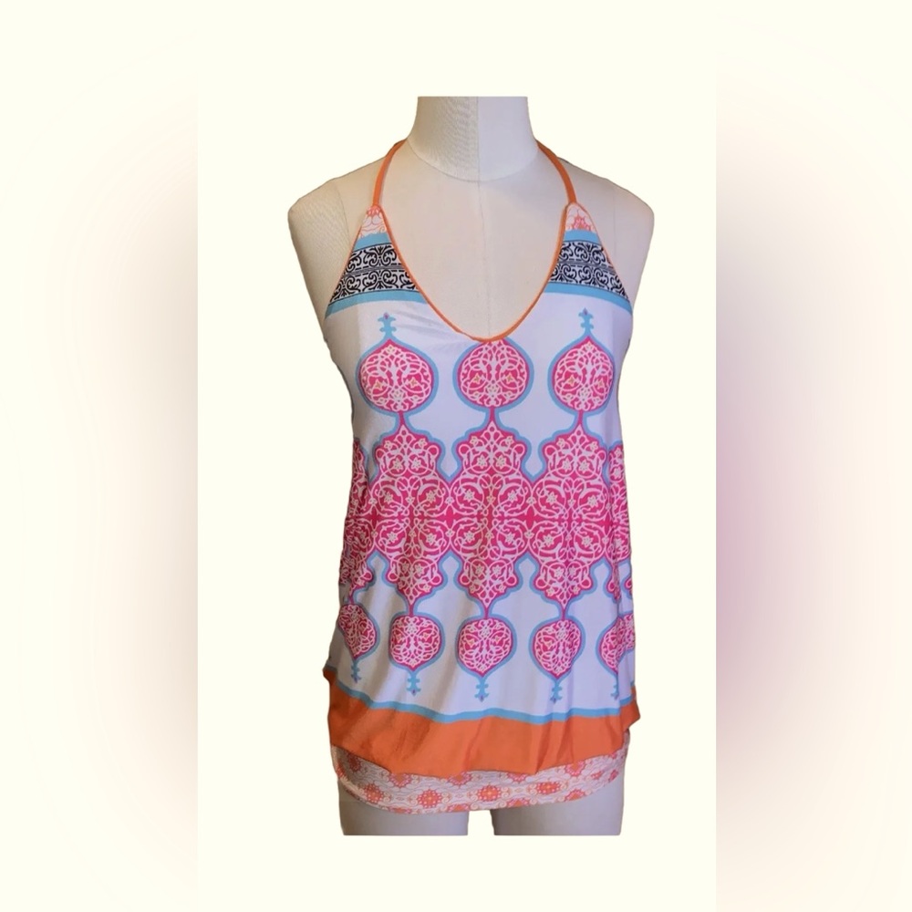 Analili Pink and Orange Patterned Tank Top